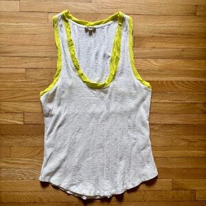 Anthropologie Pilcro Ribbed Racerback Tank Medium Retro Yellow‎ & White Festival